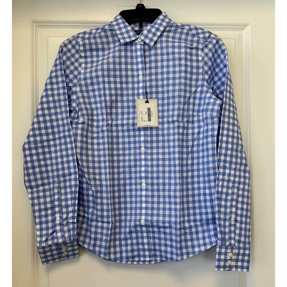 Untuckit Shirt Womens 0 Blue White Gingham Checkered Button Down REBECHE - Picture 2 of 6